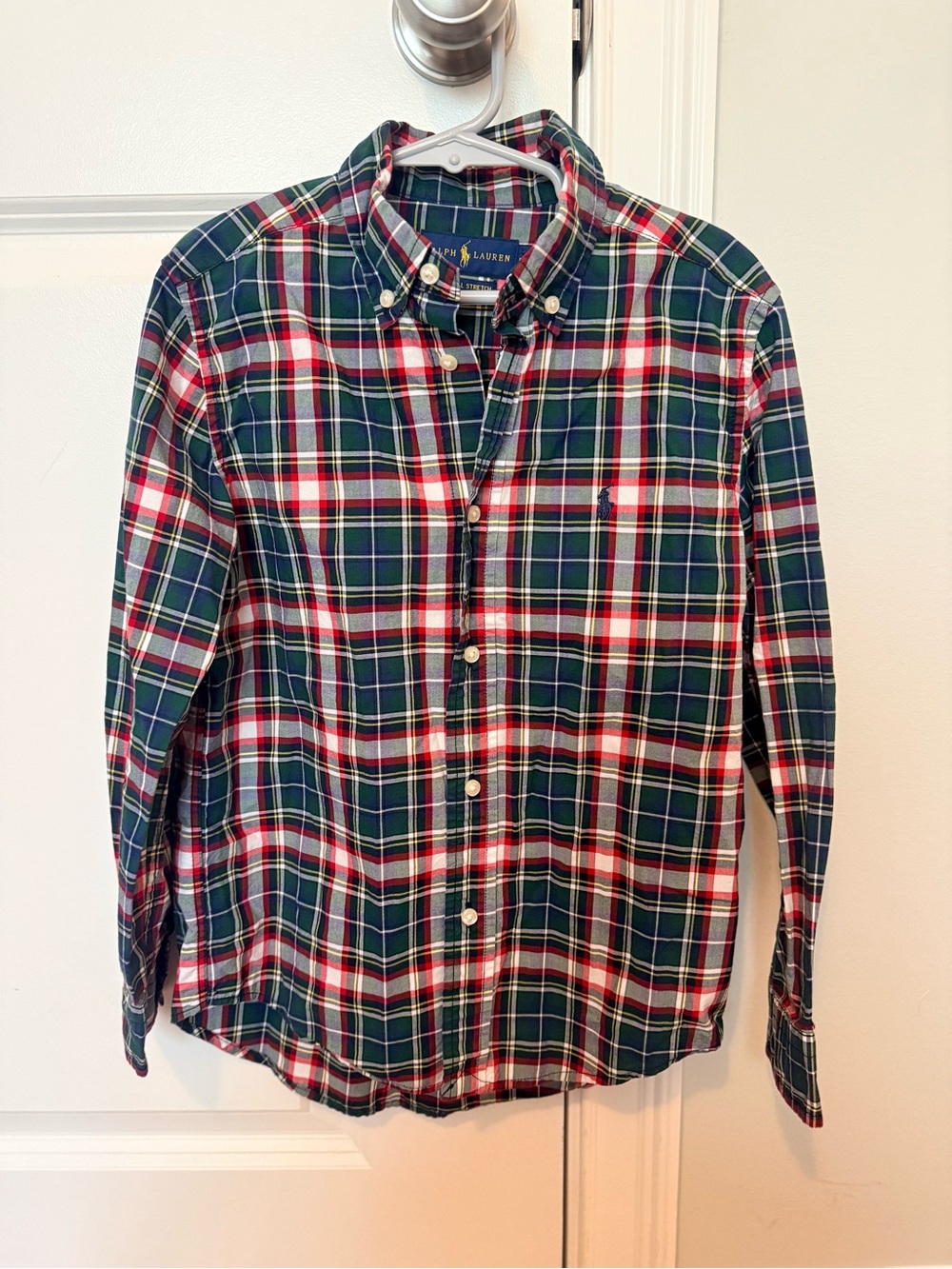 Boys Size 7 Polo by Ralph Lauren Green & Red Plaid Button-Down Shirt
